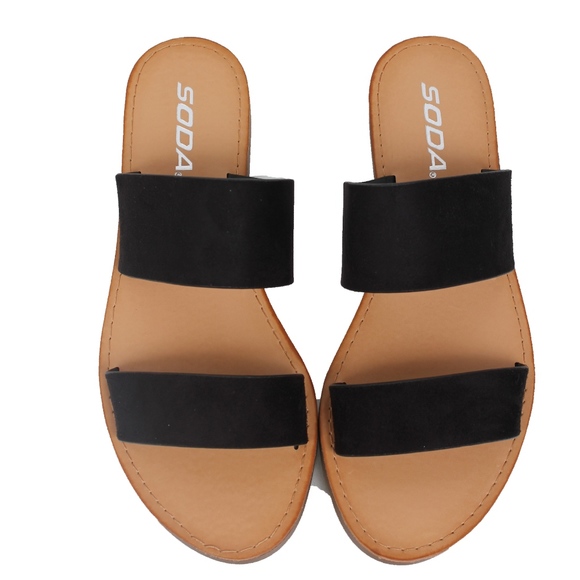 Shoes - Black Double Strap Flat Sandal